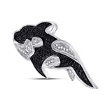 Sterling Silver Womens Round Black Color Enhanced Diamond Orca Killer Whale Animal Pendant 1/3 Cttw