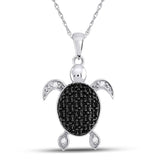 10kt White Gold Womens Round Black Color Enhanced Diamond Turtle Tortoise Pendant 1/3 Cttw