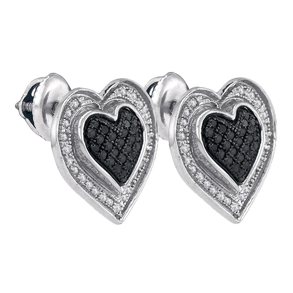 Sterling Silver Womens Round Black Color Enhanced Diamond Outline Heart Screwback Earrings 1/3 Cttw