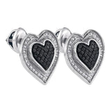 Sterling Silver Womens Round Black Color Enhanced Diamond Outline Heart Screwback Earrings 1/3 Cttw