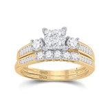 10kt Yellow Gold Princess Diamond Bridal Wedding Ring Set 1 Cttw Size