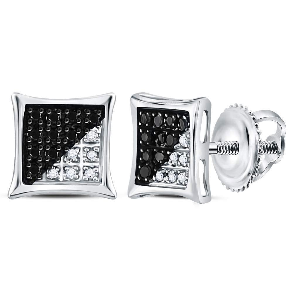 Sterling Silver Mens Round Black Color Enhanced Diamond Square Kite Earrings 1/10 Cttw