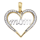 10kt Yellow Gold Womens Round Diamond Heart Mom Mother Pendant 1/8 Cttw