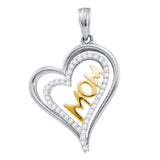10kt Two-tone Gold Womens Round Diamond Mom Mother Heart Pendant 1/6 Cttw