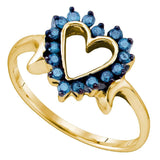 10kt Yellow Gold Womens Round Blue Color Enhanced Diamond Heart Ring 1/4 Cttw