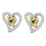 10kt Yellow Gold Womens Round Diamond Heart Love Earrings 1/5 Cttw
