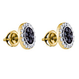 10kt Yellow Gold Womens Round Black Color Enhanced Diamond Circle Frame Cluster Earrings 1.00 Cttw
