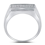 Sterling Silver Mens Round Diamond Rectangle Cluster Fashion Ring 1/3 Cttw