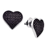 Sterling Silver Black Color Enhanced Diamond Womens Heart Cluster Screwback Stud Earrings 1/4 Cttw