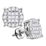 14kt White Gold Womens Princess Diamond Cluster Earrings 1/2 Cttw