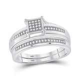 Sterling Silver Round Diamond Square Bridal Wedding Ring Band Set 1/6 Cttw