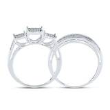 Sterling Silver Round Diamond Bridal Wedding Ring Band Set 1/3 Cttw