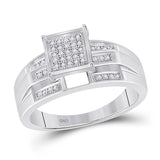 Sterling Silver Round Diamond Square Bridal Wedding Engagement Ring 1/8 Cttw