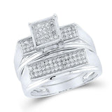 Sterling Silver Round Diamond Square Bridal Wedding Ring Band Set 1/4 Cttw