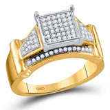 10kt Yellow Gold Womens Round Diamond Elevated Square Cluster Ring 1/4 Cttw