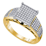 10kt Yellow Gold Womens Round Diamond Elevated Wide Square Cluster Ring 1/3 Cttw