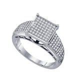 10kt White Gold Womens Round Diamond Elevated Wide Square Cluster Ring 1/3 Cttw