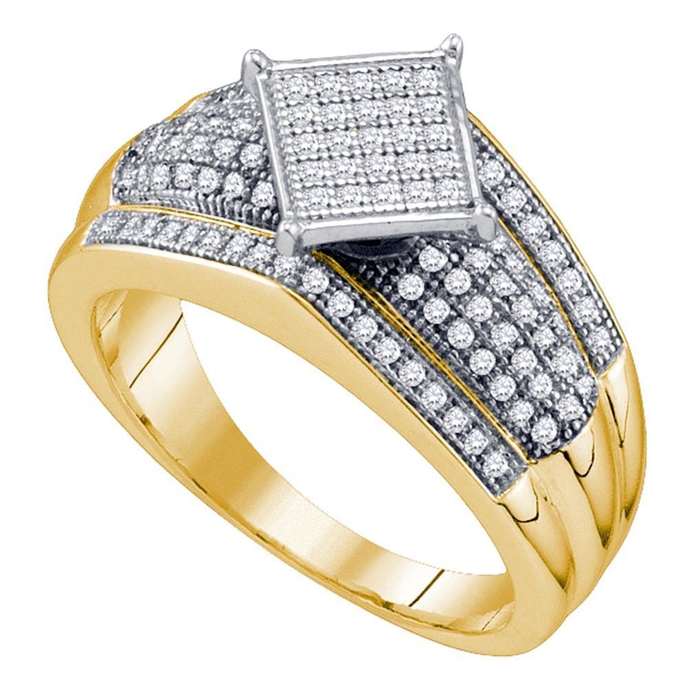 10kt Yellow Gold Womens Round Diamond Elevated Square Cluster Ring 1/3 Cttw