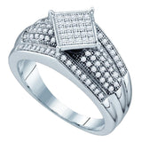 Sterling Silver Womens Round Diamond Elevated Square Cluster Ring 1/3 Cttw