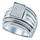 Sterling Silver Womens Round Diamond Rectangle Cluster Ring /8 Cttw