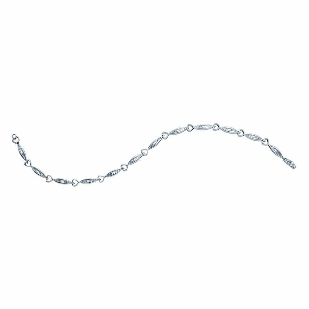 Sterling Silver Womens Baguette Diamond Link Bracelet 1/6 Cttw