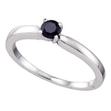 10kt White Gold Round Black Color Enhanced Diamond Solitaire Bridal Engagement Ring 1/4 Cttw