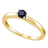 10kt Yellow Gold Round Black Color Enhanced Diamond Solitaire Bridal Engagement Ring 1/4 Ctw
