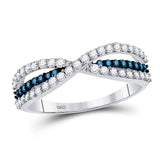 14kt White Gold Womens Round Blue Color Enhanced Diamond Band Ring 1/2 Cttw