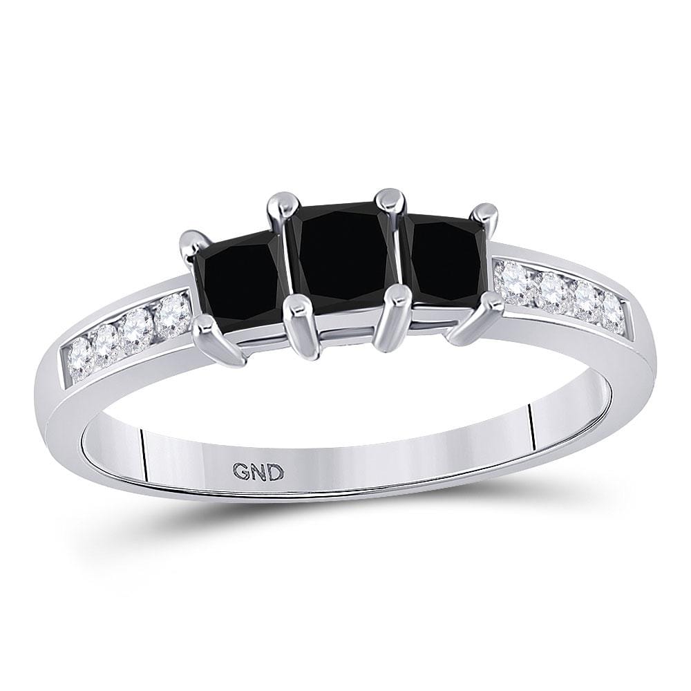 10kt White Gold Princess Black Color Enhanced Diamond 3-stone Bridal Ring /8 Cttw