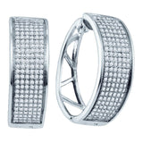 Sterling Silver Womens Round Diamond Hoop Earrings 7/8 Cttw