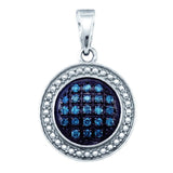 Sterling Silver Womens Round Blue Color Enhanced Diamond Circle Cluster Pendant 1/5 Cttw