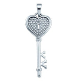 Sterling Silver Womens Round Diamond Key Lock Heart Pendant 1/6 Cttw