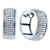 Sterling Silver Womens Round Micro-pave Diamond Hoop Earrings 3/8 Cttw