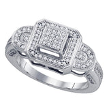 10kt White Gold Womens Round Diamond Square Frame Elevated Cluster Ring 1/4 Cttw