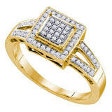 10kt Yellow Gold Round Diamond Square Cluster Bridal Wedding Engagement Ring 1/5 Cttw