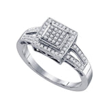 10kt White Gold Womens Round Diamond Square Cluster Bridal Wedding Engagement Ring 1/5 Cttw