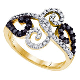 10kt Yellow Gold Womens Round Black Color Enhanced Diamond Curl Ring 1/3 Cttw