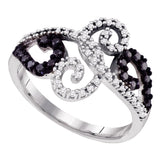 10k White Gold Black Color Enhanced Diamond Womens Whimsical Swirled Cocktail Ring 1/3 Cttw