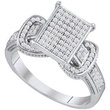 10kt White Gold Womens Round Diamond Rectangle Cluster Fashion Ring 1/3 Cttw