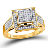 10kt Yellow Gold Womens Round Pave-set Diamond Square Frame Cluster Ring 1/4 Cttw