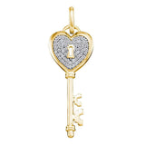 10kt Yellow Gold Womens Round Diamond Heart Handle Key Pendant 1/5 Cttw
