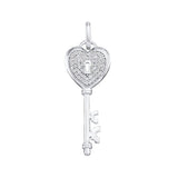 10kt White Gold Womens Round Diamond Heart Handle Key Pendant 1/5 Cttw