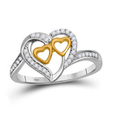10kt White Gold Womens Round Diamond Triple Heart Ring 1/8 Cttw