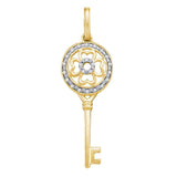 10kt Yellow Gold Womens Round Diamond Circle Handle Key Pendant 1/20 Cttw