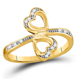 10kt Yellow Gold Womens Round Diamond Double Heart Bypass Ring 1/20 Cttw