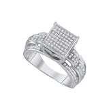 10kt White Gold Round Diamond Square Bridal Wedding Engagement Ring 3/8 Cttw