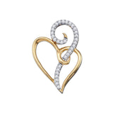 10kt Yellow Gold Womens Round Diamond Curled Double Heart Pendant 1/10 Cttw