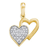 10kt Yellow Gold Womens Round Diamond Double Heart Pendant 1/12 Cttw
