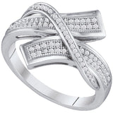 10kt White Gold Womens Round Pave-set Diamond Crossover Bypass Band 1/4 Cttw