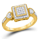 10kt Yellow Gold Womens Round Diamond Square Cluster Diamond-accent Ring 1/5 Cttw